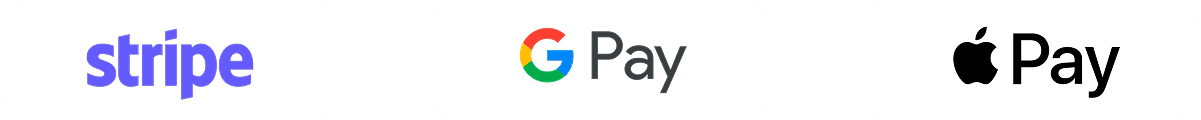 Accepted payments: Stripe, Google Pay, Apple Pay